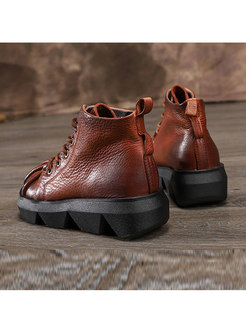 Round Head Thick Bottom Tie Leather Shoes