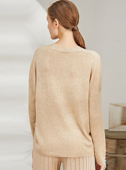Solid Color Split Loose Pullover Sweater