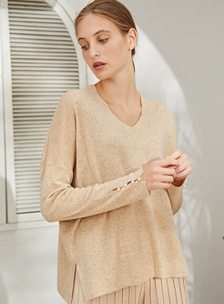 Solid Color Split Loose Pullover Sweater