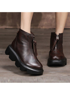 Thick Bottom Zipper Short Leather Boots