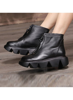 Thick Bottom Zipper Short Leather Boots
