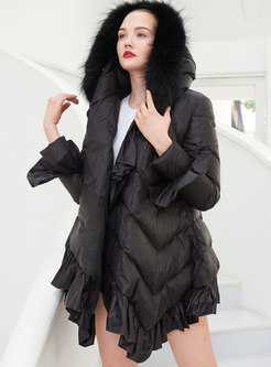 Cute Fur Hooded Ruffle Belted Down Coat