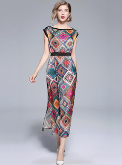 Off The Shoulder Geometric Print Maxi Dress