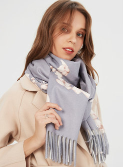 Print Fringed Thicken Poncho Scarf
