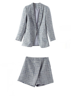 Long Sleeve Plaid High Waisted Short Pant Suits