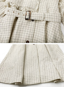 Plaid Fringed A Line Trench Coat