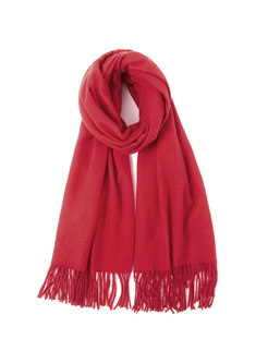 Solid Color Fringed Faux Cashmere Scarf