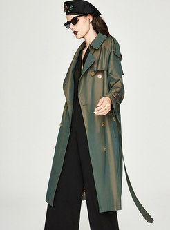 Notched Collar Button-down Long Trench Coat