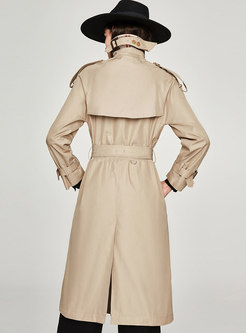 Notched Collar Button-down Long Trench Coat