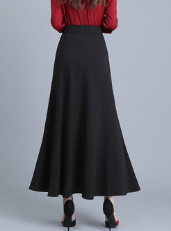 Black High Waisted Slit A Line Skirt