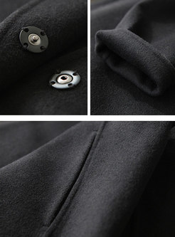 Black Crew Neck Long Wool Blended Coat