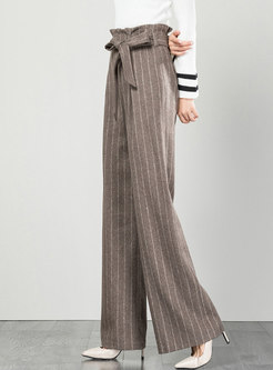 High Waisted Tie Striped Wide Leg Pants