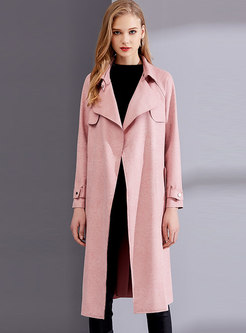 Solid Color A Line Waisted Overcoat With Belt