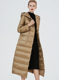 Hooded Long Puffer Coat With Belt