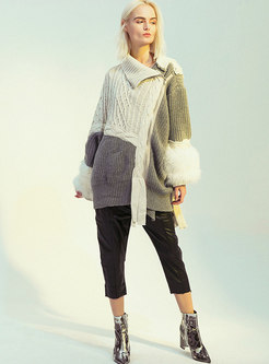 Color-blocked Asymmetric Side Zipper Sweater