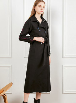 Letter Embroidered Long Trench Coat
