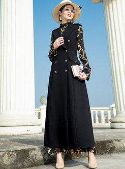 Notched Sleeveless Double-breasted Long Trench Coat
