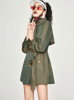 Turn Down Collar Double-breasted Belted Slim Trench Coat