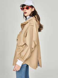 Hooded Gathered Waist Asymmetric Trench Coat