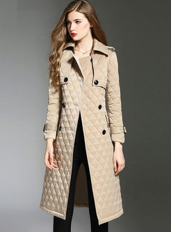  Pure Color Belted Double-breasted Slim Down Coat