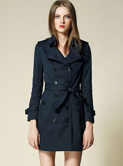 Pure Color Turn Down Collar Belted Slim Trench Coat