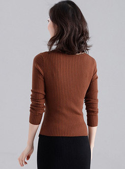 Casual All-matched Pure Color Knitted Sweater