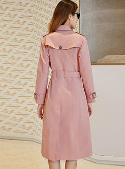 Notched Double-breasted Long Trench Coat