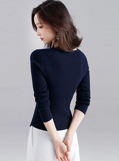 V-neck Cross Asymmetric Slim Sweater