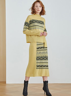 High Waisted Print Sweater Skirt