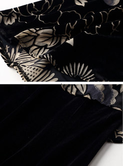 Black Mandarin Collar Poncho Sleeve Dress