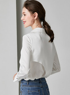 Solid Color Patchwork Zip-up Blouse 
