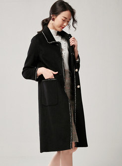 Black Lapel Wool Blended Long Coat