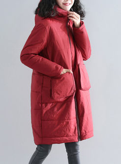 Solid Color Hooded Straight Puffer Coat