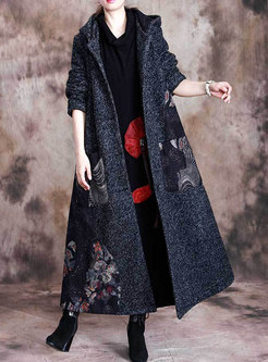Hooded Long Embroidered Loose Overcoat