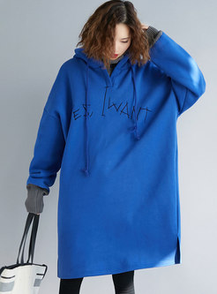 Hooded Letter Embroidered Sweatshirt Dress