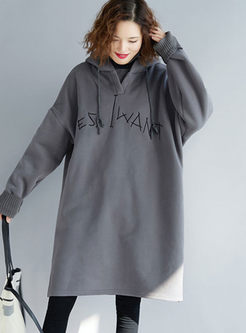 Hooded Letter Embroidered Sweatshirt Dress