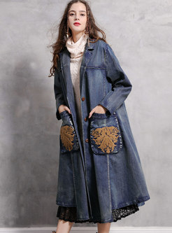 Outwear | Jackets/Coats | Embroidered A Line Loose Long Denim Coat