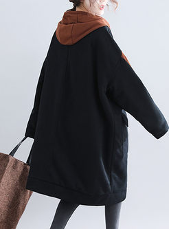 Color-blocked Hooded Loose Plus Size Coat