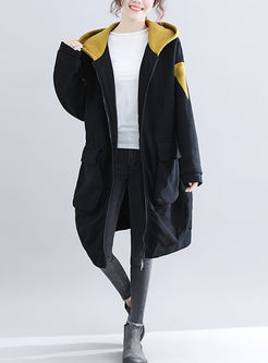 Color-blocked Hooded Loose Plus Size Coat