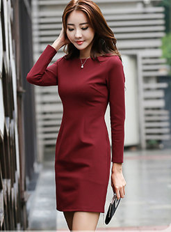 Crew Neck Long Sleeve Bodycon Knitted Dress