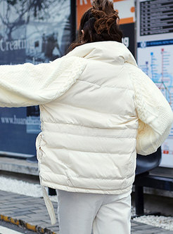Long Sleeve Sweater Patchwork Puffer Coat