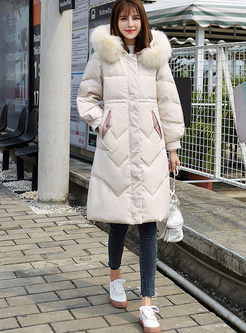 Color-blocked Loose Drawcord Down Coat