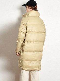 Lapel Knee-length Puffer Coat With Pockets