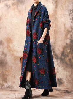 Long Sleeve Embroidered Plus Size Coat