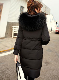 Fur Collar Hooded Drawcord Puffer Coat