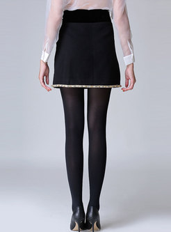 Black Retro Beaded Patchwork Mini Skirt 