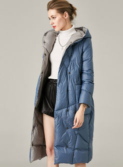 Hooded Solid Color Long Down Coat
