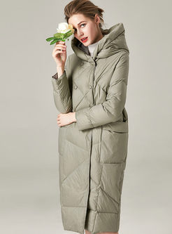 Hooded Double-breasted Lightweight Long Down Coat