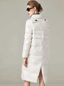Notched Double-breasted Slim Puffer Coat