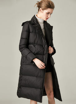 Notched Double-breasted Slim Puffer Coat